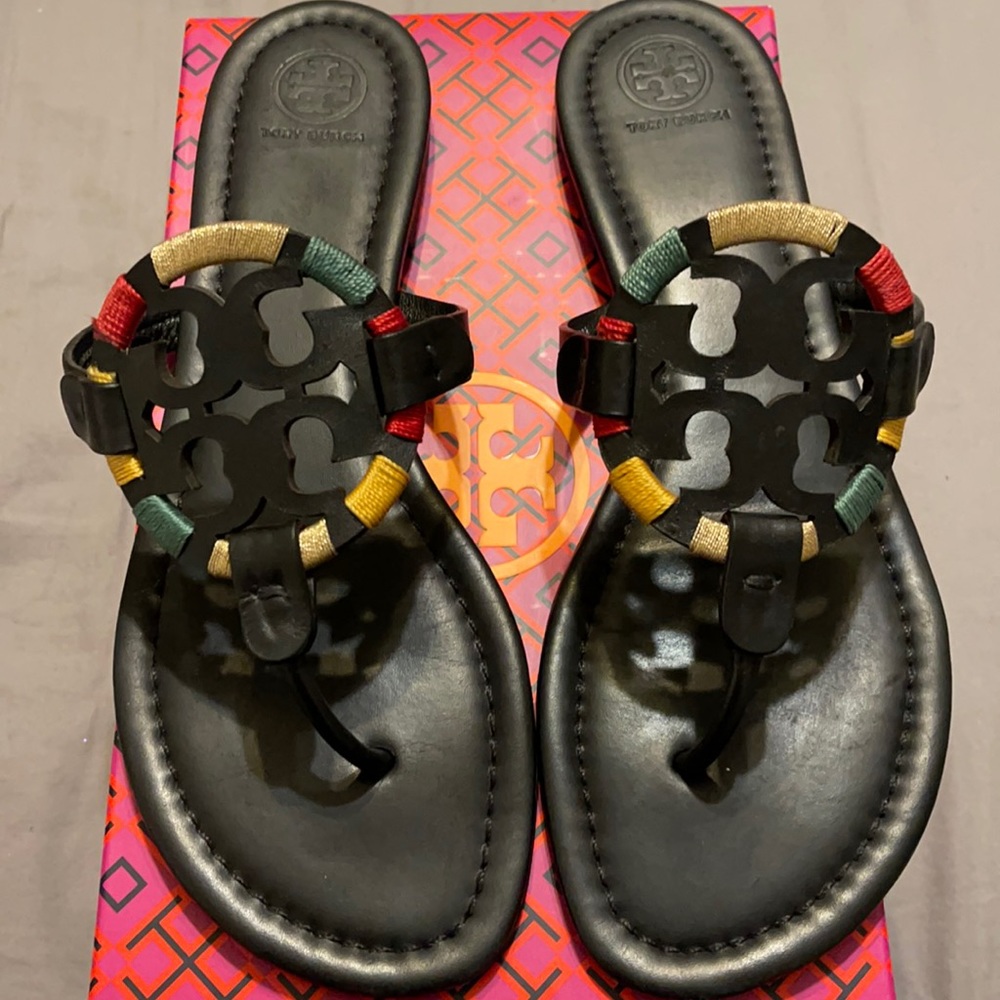 Tory Burch Miller Sandals Black Multi Size 10
